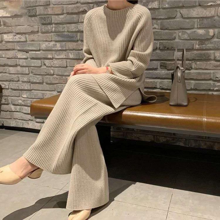 all in one place בגדי נשים Temperament knitted suit 2020 autumn and winter loose pullover sweater + wide leg trousers two-piece fashion women's clothing