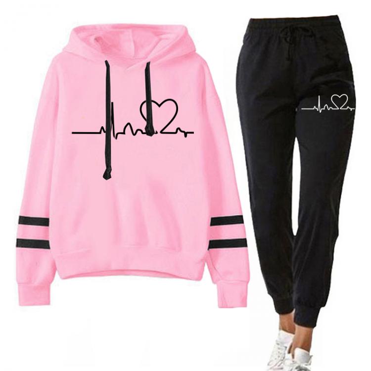 all in one place בגדי נשים Women Tracksuits Autumn Spring Clothing Female Suits 2 Pieces Set Hooded Sweatshirts and Black Pants Casual Outfits Love Print