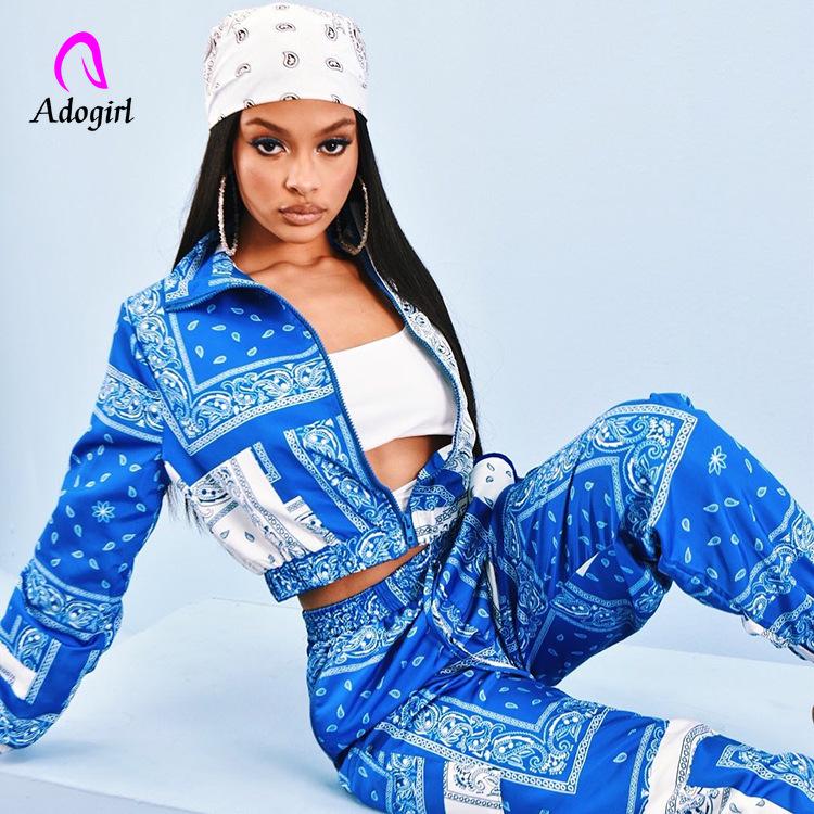 all in one place בגדי נשים Paisley Bandana Print Two 2 Piece Set Women Fitness Sweatsuit Zipper Up Sweatshirt + Jogger Pants Set Tracksuit Vintage Outfits