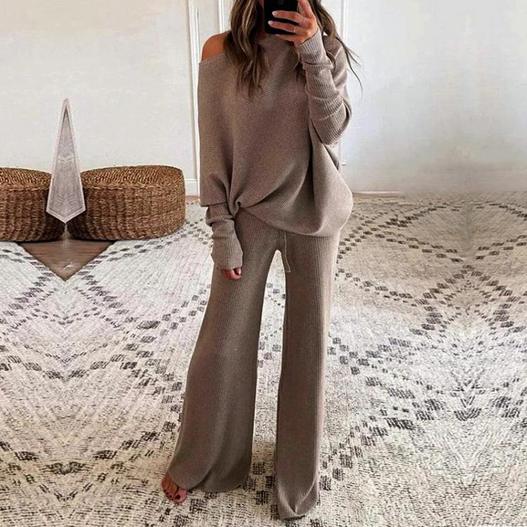 all in one place בגדי נשים Women Elegant Solid O Neck 2-Piece Set Spring Full Sleeve Pullover Top Wide Leg Pants Suit Two Piece Set Women Party Fine  Lines
