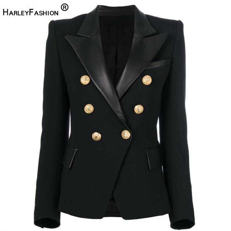 all in one place בגדי נשים HarleyFashion 2022 Spring Autumn Quality European Design PU Leather Collar Slim Black Blazer OL Formal Classic Fittness Blazers