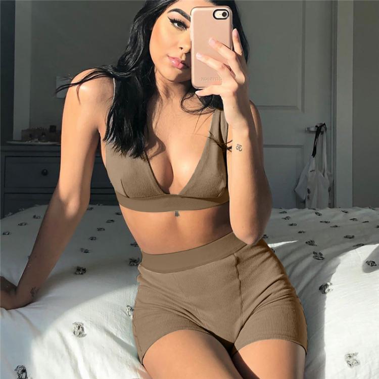 all in one place בגדי נשים 2PCS/Set Sexy Women Sleeveless Strap Bra Bustiers Tank Vest Crop Tops High Waist Shorts Pants Trousers Tracksuit Summer 2021