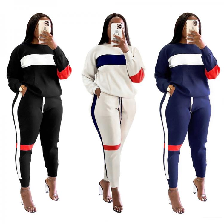 all in one place בגדי נשים Geometric Patchwork Casual 2 Pieces Set Woman Jogger Sports Preppy Outfit Fashion Young Tracksuit Autumn Clothing