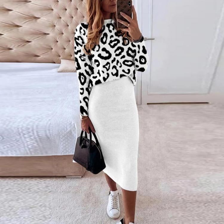 all in one place בגדי נשים Autumn Casual O-Neck Sweatshirt Pullover and Bodycon Skirt Outfits Lady Fashion Suits Women Elegant Leopard Print Two Piece Set