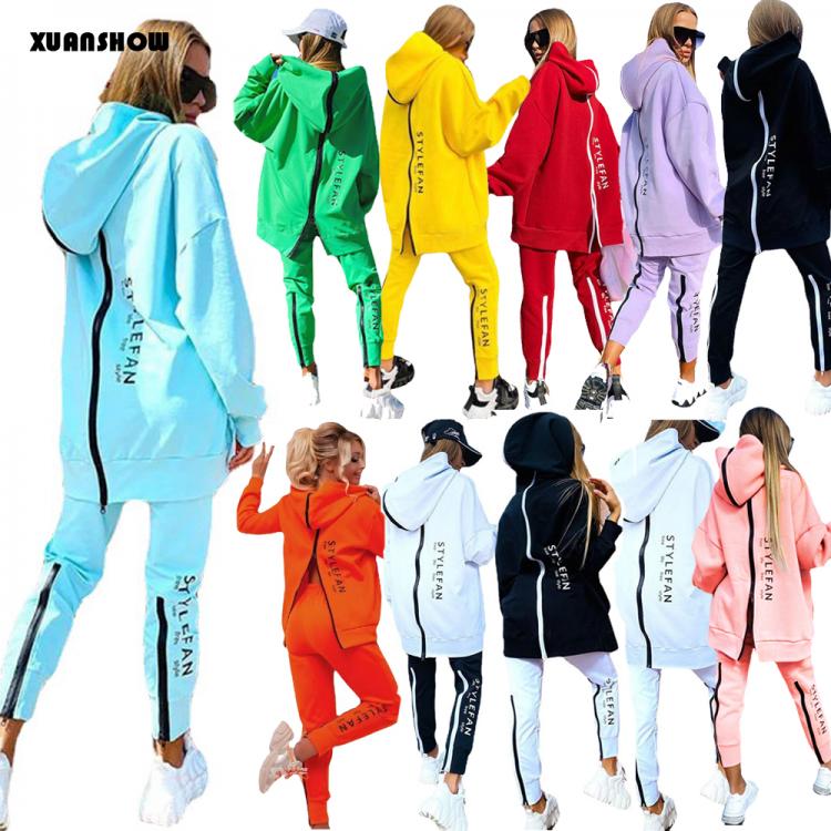 all in one place בגדי נשים Fashion Sweatsuits for Women Tracksuit Jogging Suit Streetwear Running Sportswear Zipper Long Hoodies and Long Pant Two Pice Set