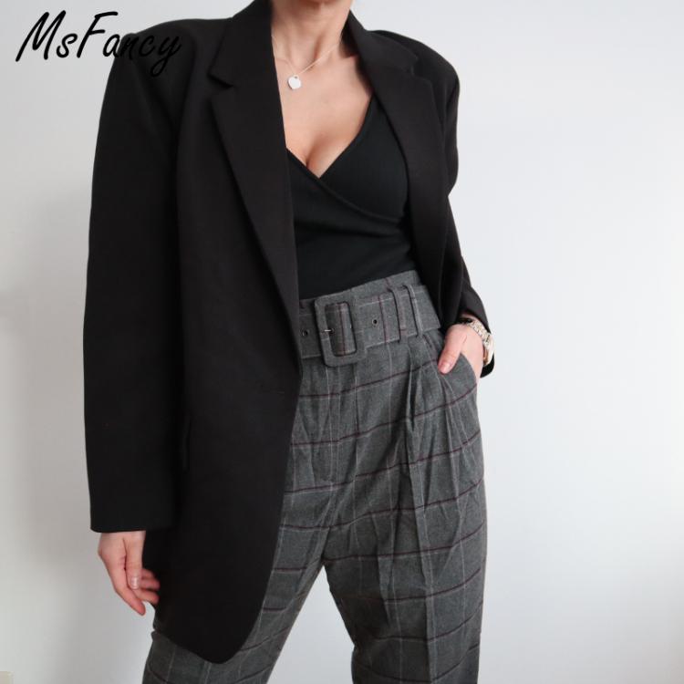 all in one place בגדי נשים Msfancy Fashion Black Blazer Suits Women 2021 Plus Size Tailleur Femme Single Button Oversized Casual Jacket