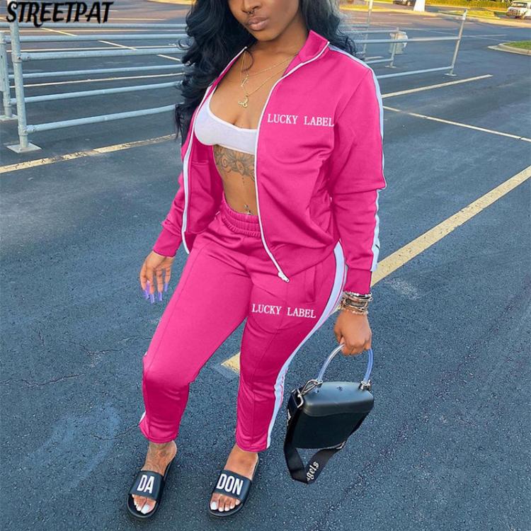 all in one place בגדי נשים Lucky Label 2 Two Piece Set Women Tracksuit Zip Jackets Sweatshirt Side Stripe Pants Sweatsuits Sport Loungewear Outfits New