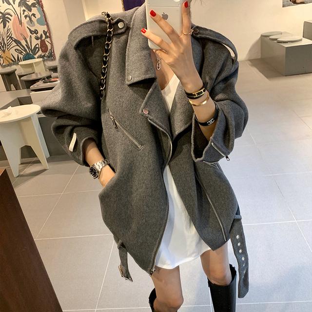 all in one place בגדי נשים South Korea East Gate handsome style Lapel locomotive style thickened woolen coat loose woolen coat woman