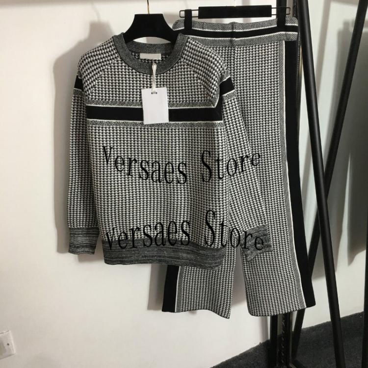 all in one place בגדי נשים 2021 luxury design fashion women's suit thousand bird lattice knitted suit round neck long sleeve spring and autumn knitted s
