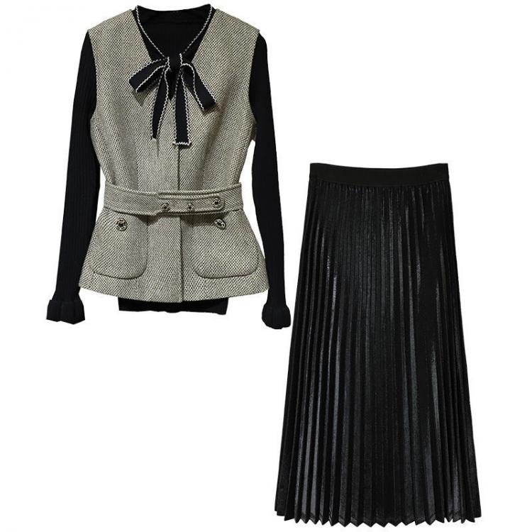 all in one place בגדי נשים Women 2021 Spring Autumn New Knit 3 Pieces Sets Female Long Sleeve Sweater+Vest And Elastic Waist Pleated Skirt Suit Outfits