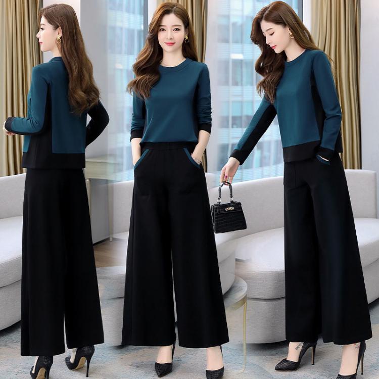 all in one place בגדי נשים Fashion New Women's Suits Spring Autumn Casual Tops & Wide leg pants Elastic Waist Long pants Two Piece Sets Female Plus 