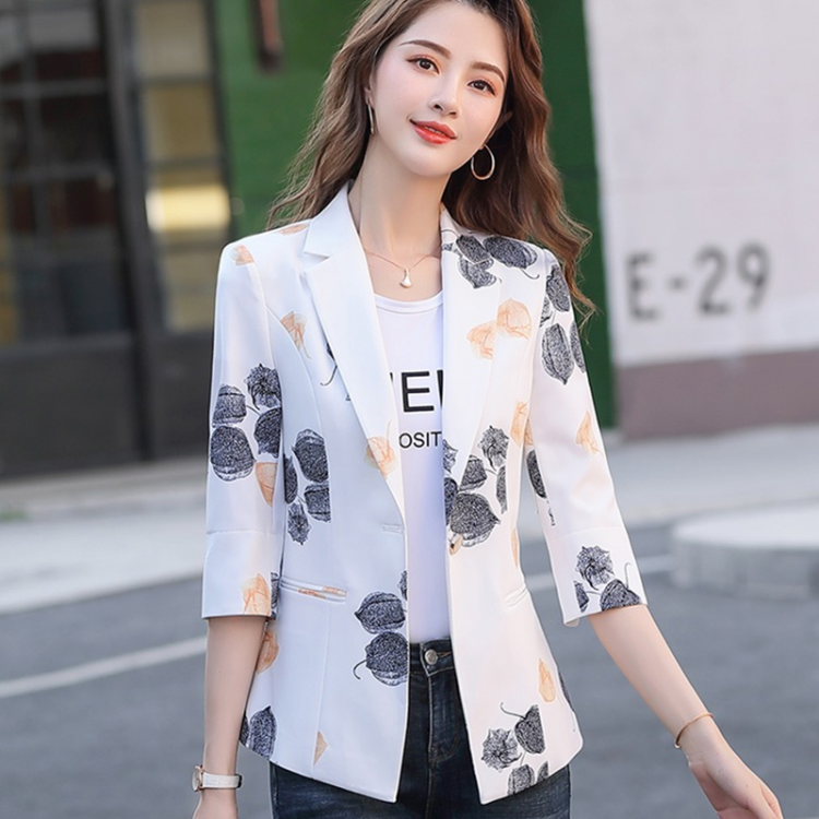 all in one place בגדי נשים Printed small suit jacket women short style 2021 spring and summer new temperament self-cultivation all-match casual suit jacket