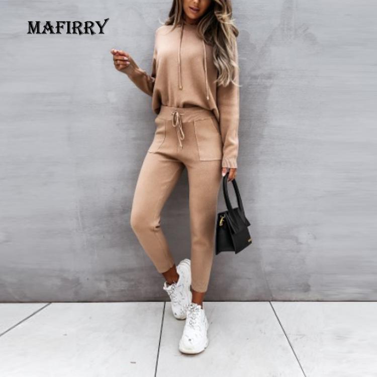 all in one place בגדי נשים 2021 New Women Hooded Full Sleeve Trouser 2PCS Suits Spring Autumn Solid Pencil Pants Skinny Ladies Set Elastic Waist Streetwear