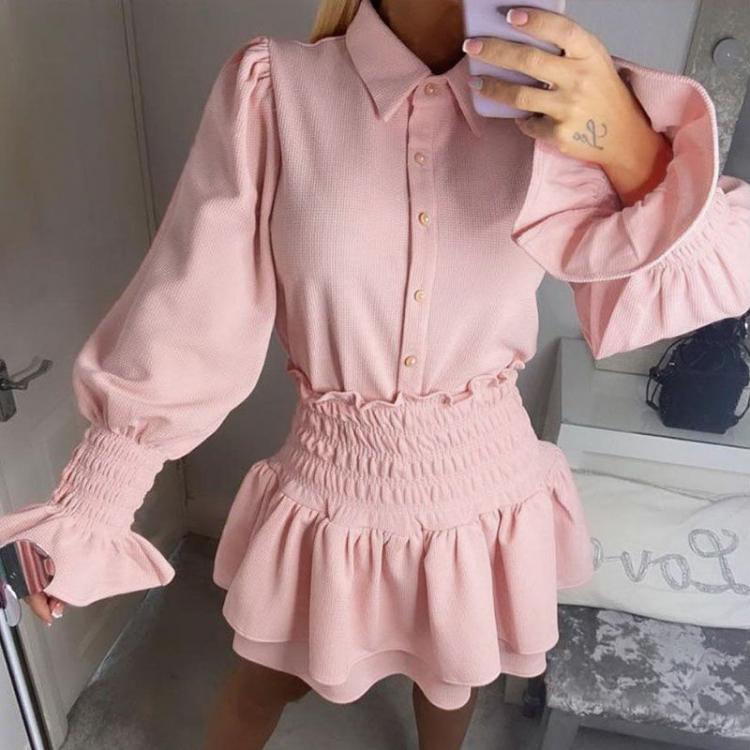 all in one place בגדי נשים CP Casual Autumn Suits Women Fashion Cascading Ruffle Suit Women Elegant Turn Down Collar Flare Sleeve Mini Suits Female Ladies