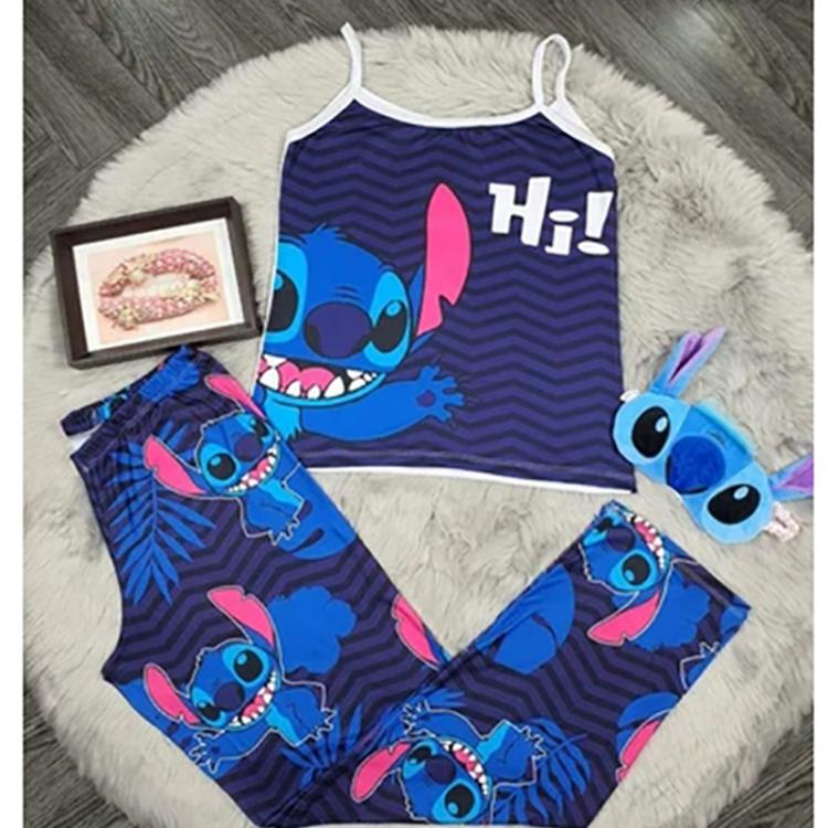 all in one place בגדי נשים Disney Mickey Mouse Stitch cartoon print suspender trousers two piece suit fashion new pants suits for women 2021 Female suit