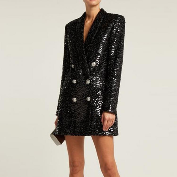 all in one place בגדי נשים High Quality Fashion 2021 Designer Blazer Women Double Lion Buttons Shawl Collar Glitter Sequined Long Runway Black Blazers