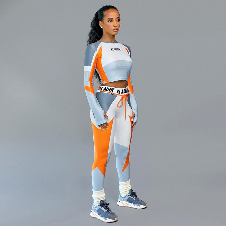 all in one place בגדי נשים Women Long Sleeve CropTop Slim Outfit Tracksuit Two Pieces Set letter Print High elastic Skinny Leggings Female Sportswear