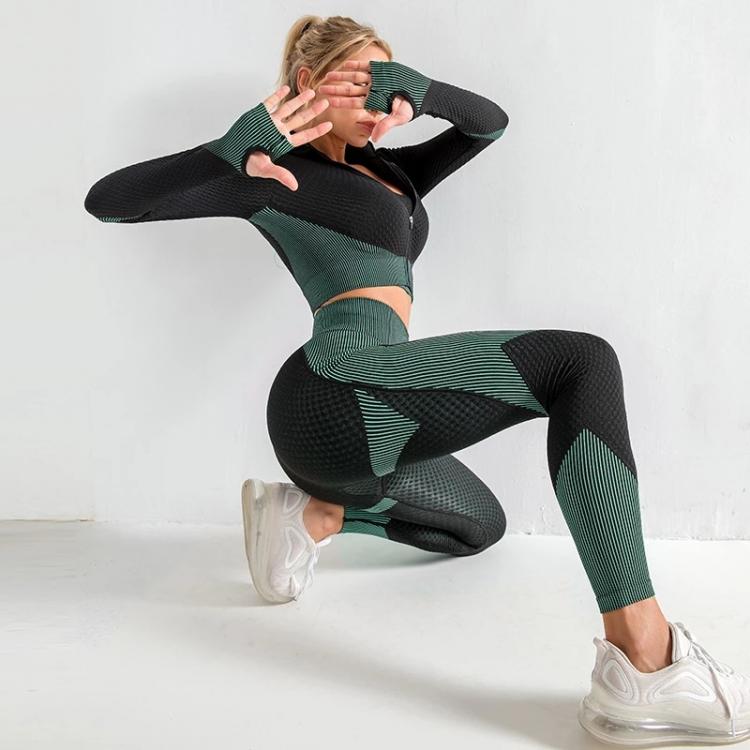 all in one place בגדי נשים SALSPOR Seamless Fitness Set Women Slim Workout Tops High Waist Push Up Leggings Suits Female Long Sleeve Zipper Tops Feminine