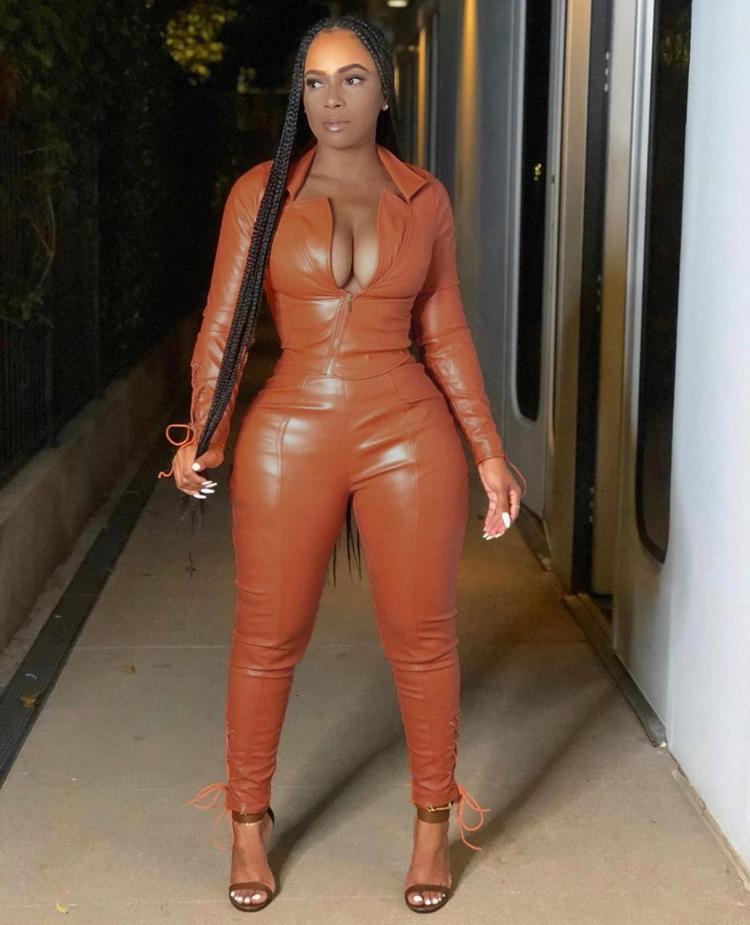 all in one place בגדי נשים Echoine PU Leather Zipper Short Jacket and Grommet Lace Up PU Pants Set Two Piece Set Bandage Biker Bodycon Club Outfits Street
