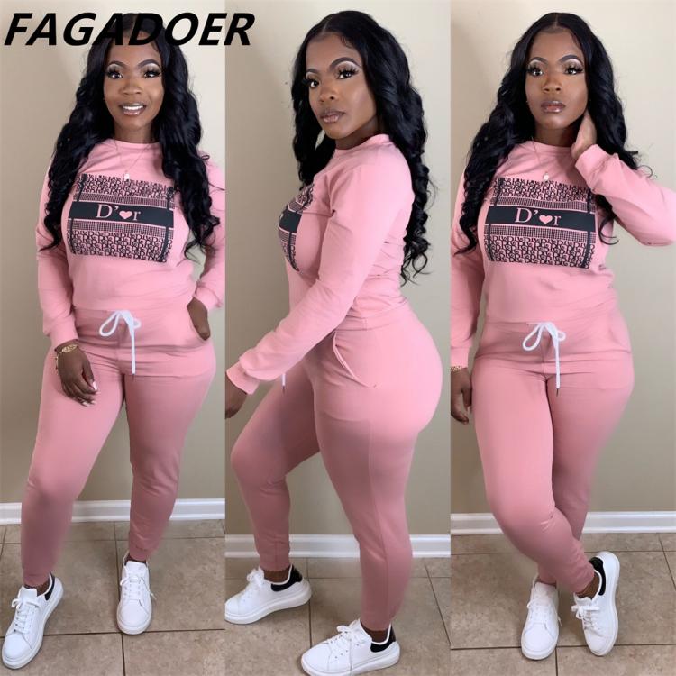 all in one place בגדי נשים Spring Fall Tracksuits Suits Two Piece Set Women Letter Print Sport Casual Outfits Skinny Pants Set Bodycon Solid Sweatsuits XXL