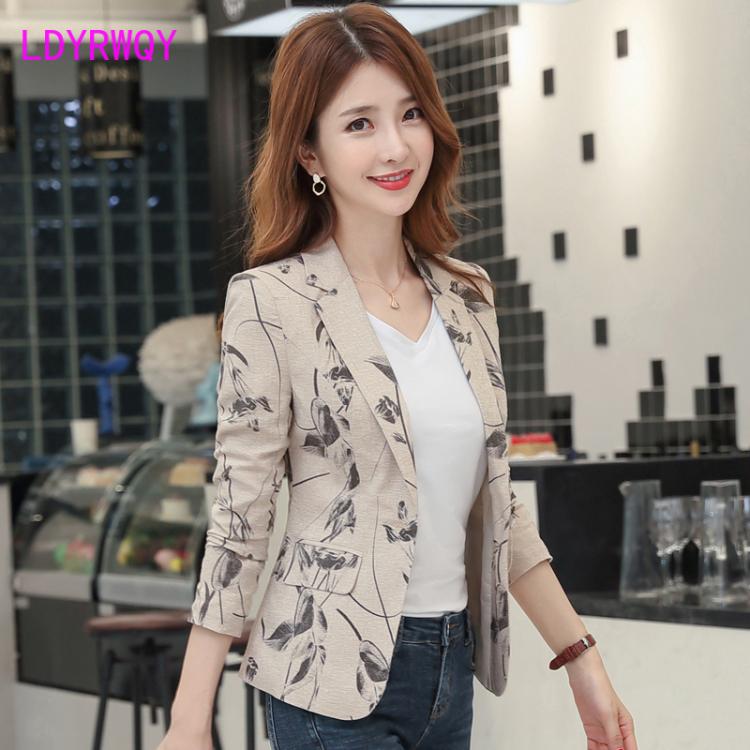 all in one place בגדי נשים new autumn Korean version of the self-cultivation retro printing small suit jacket female Office Lady  Single Breasted