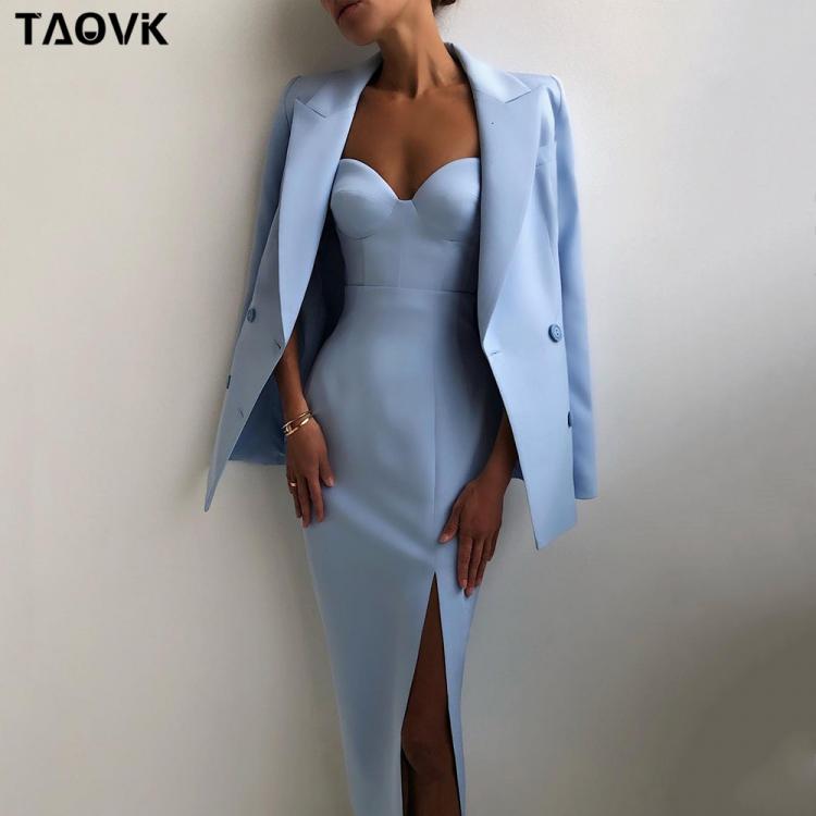 all in one place בגדי נשים Taovk Women Dress Suits Office Lady Formal Business Set Uniform Work Wear Blazers Camis Tops+dress with Slit Hem 3 Pieces Set