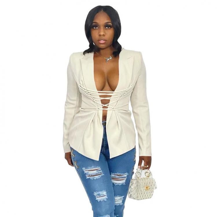 all in one place בגדי נשים Lace Up Top Women Office Suit Plus Size Woman Coat Office Blazer Jacket Turn Down Collar V Full Sleeve Lady Blazers and Jacket
