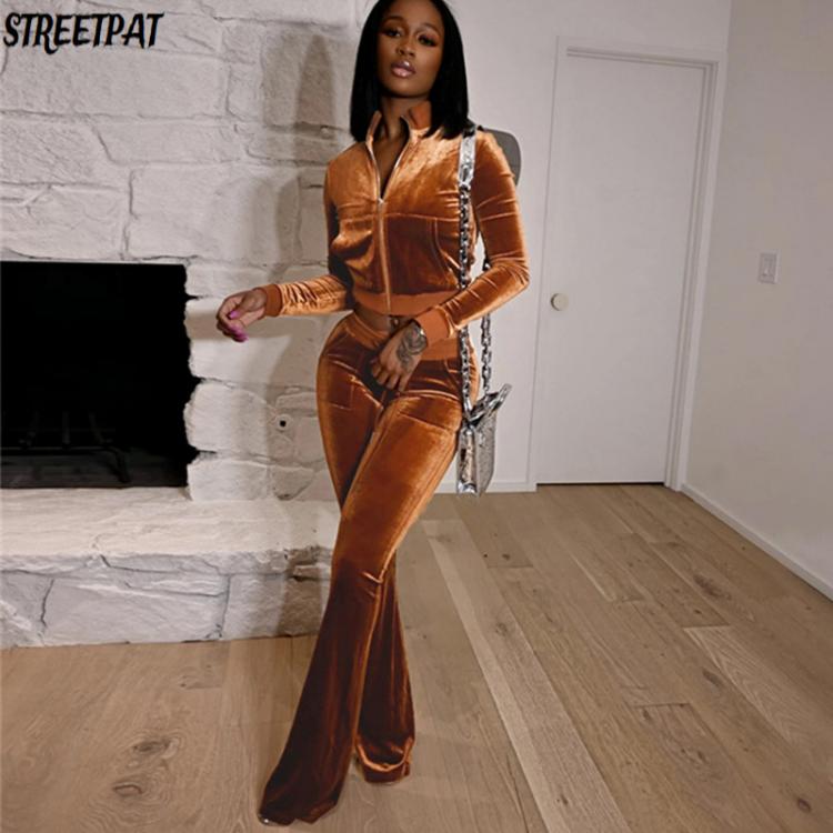 all in one place בגדי נשים Winter Velvet Tracksuit Women Two Piece Set Jackets Long Sleeve Top And Flare Pants Suits Velour Jogging Outfits Sweatsuits