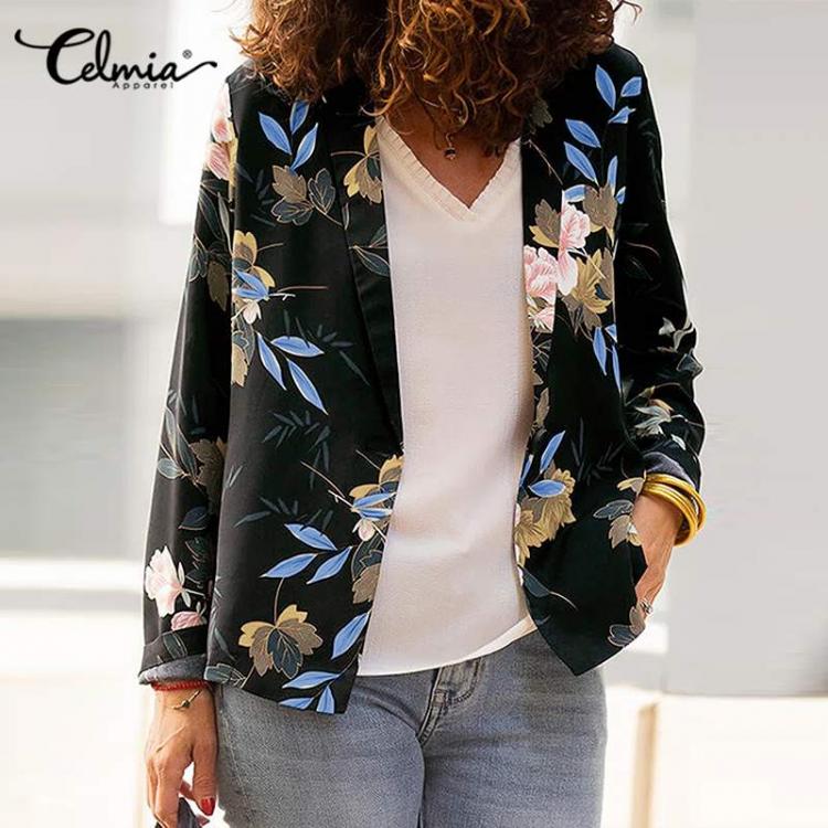 all in one place בגדי נשים 2021 Women Long Sleeve Blazer Suit Celmia Autumn Floral Print Coat Elegant Lapel Collar Casual Buttons Jackets Holiday Outerwear