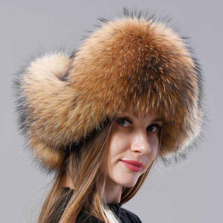 all in one place אביזרי נשים Natural Fox Fur Russian Aviation Hat with Ears Ushanka Women Winter Warm Fluffy Stylish Female Tail Cap Fashion Real Fur Hats