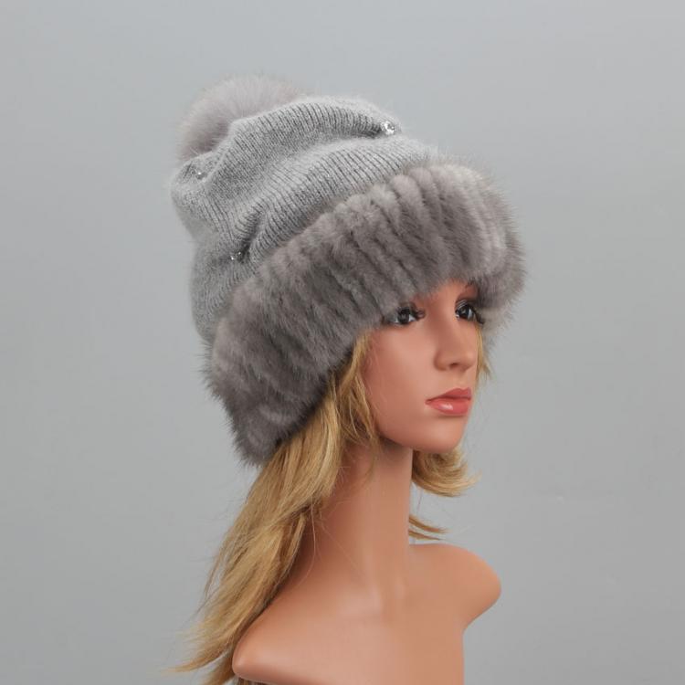 all in one place אביזרי נשים Fashion Knitted Ladies Real Mink Fur Beanies Cap Winter Women's hat  Warm Natural Mink Fur Hats Elastic Luxury Female Fur Hat