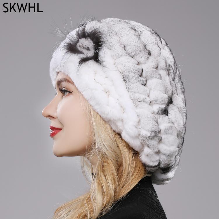 all in one place אביזרי נשים New Lovely Lady Beret Caps Knitted Real Rex Rabbit Fur Beanie Hat Women Winter Rex Rabbit Fur Hats 100% Real Rex Rabbit Fur Cap