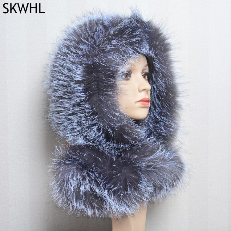 all in one place אביזרי נשים New Arrival Lady Real Fox Fur Hat&Scarf Winter Warm Fluffy Natural Fox Fur Hats&Scarves Women Knitted Genuine Fur Hooded M