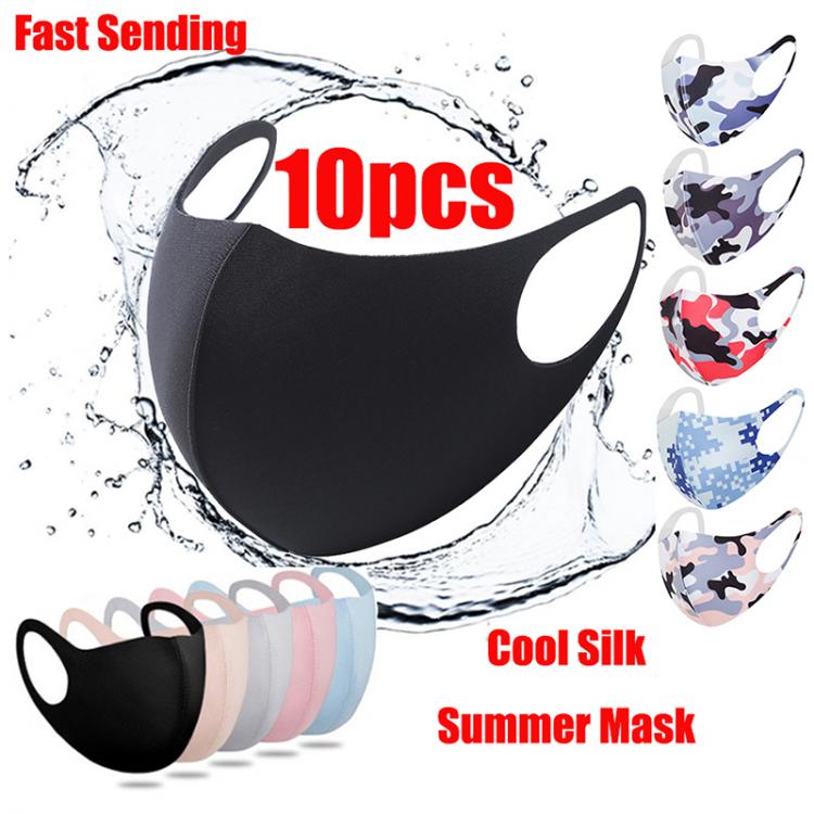 all in one place אביזרי נשים 10pcs Summer Face Mask Black Mouth Mask Reusable Washable Mascarillas Cool Silk Breathing Masque Facial Mask Dustproof Windproof