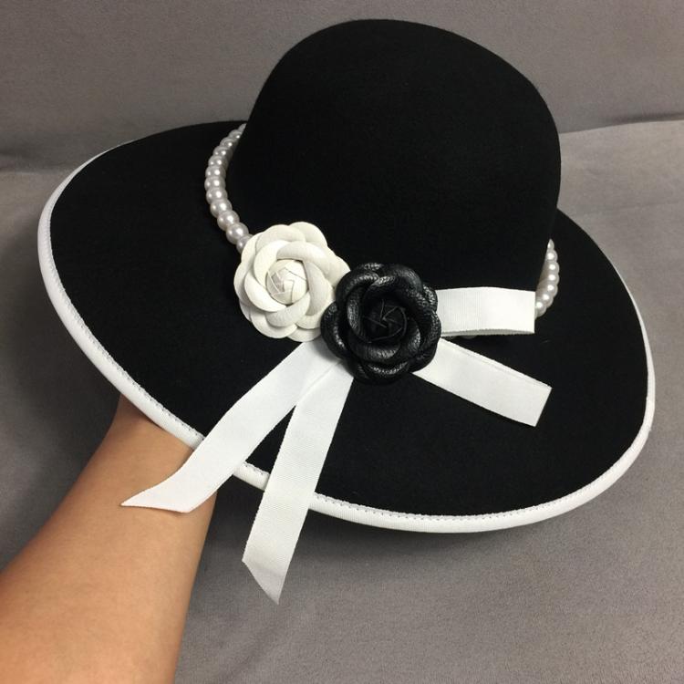 all in one place אביזרי נשים Formal Wide Brim White Black Flower Fedora Hat Pearls Band 100% Wool Felt Floppy Ladies Wedding Church Hat Porkpie Trilby Hat