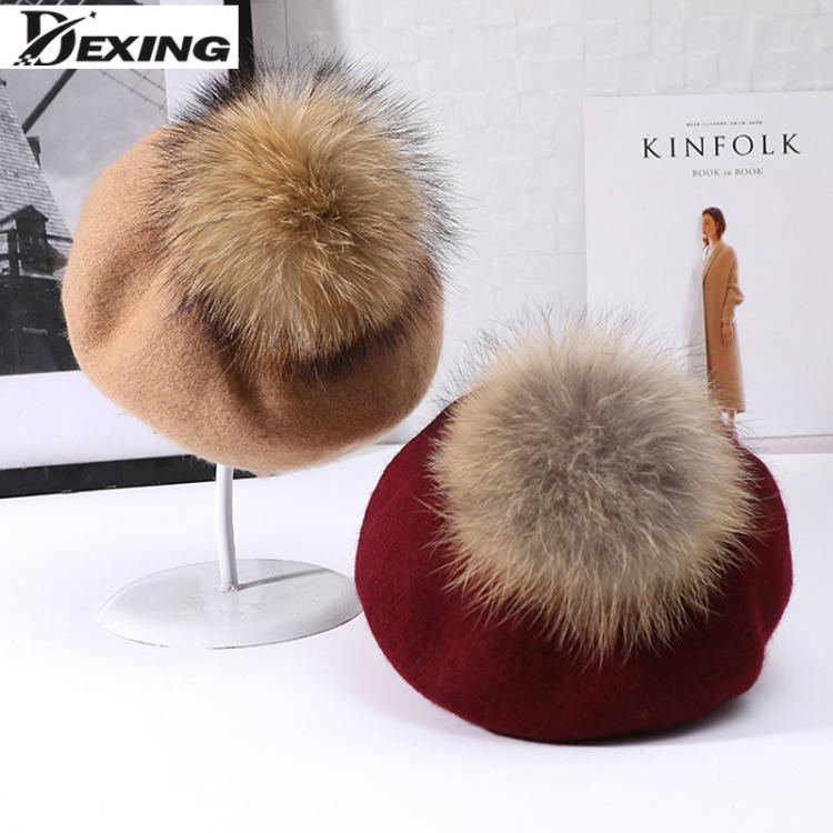 all in one place אביזרי נשים Autumn Winter Kids Warm Wool Berets With Natural Raccoon Fur Pompom Ball Girls Beret Hats Winter Hat For Women