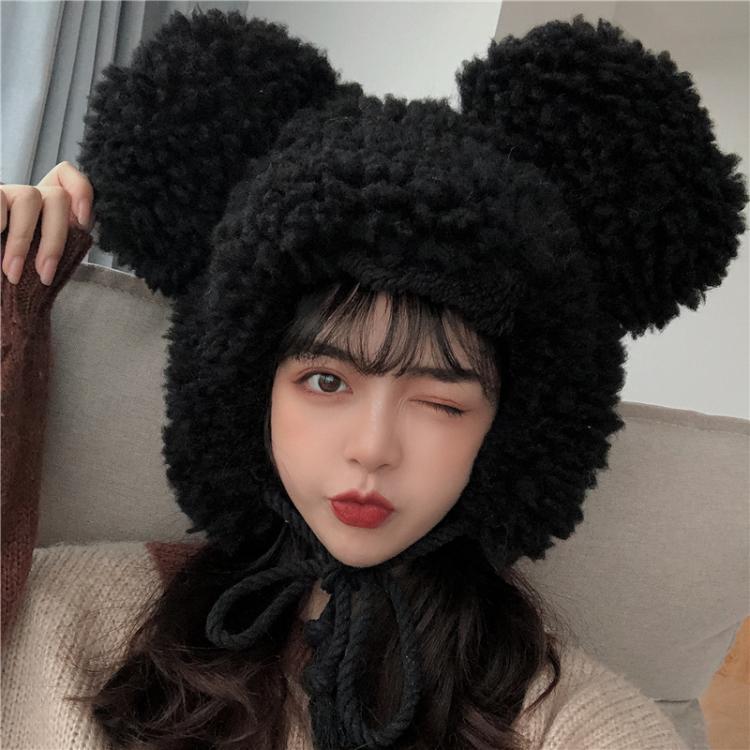 all in one place אביזרי נשים Women Winter Thicken Plush Warm Earflap Hat Cute Bear Ears Windproof Beanie Cap with drawstring Chin Strap