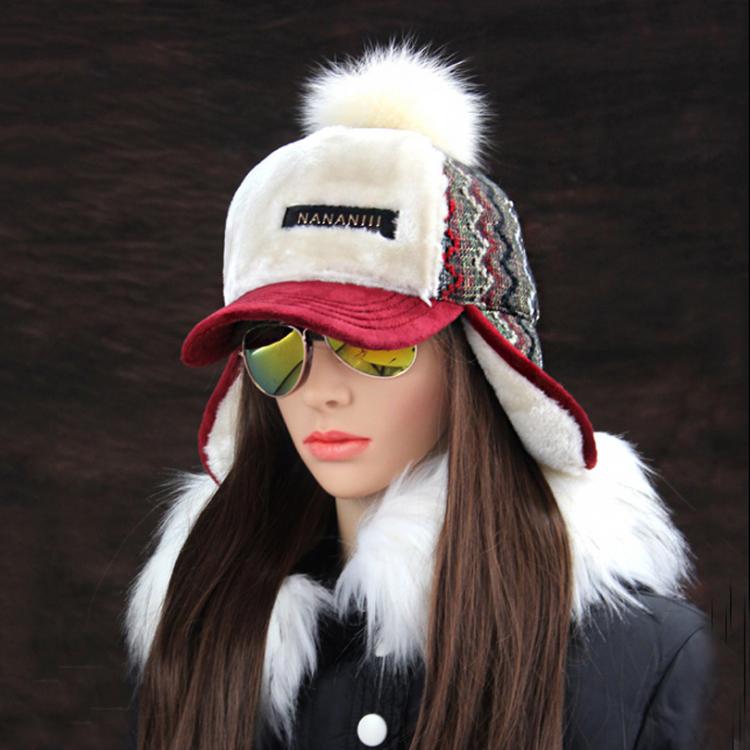 all in one place אביזרי נשים Winter Faux Cashmere Bomber Hat Women Earflap Caps Faux Fur Pompom Snow Hats Adjustable Bohemian Russian Ushanka