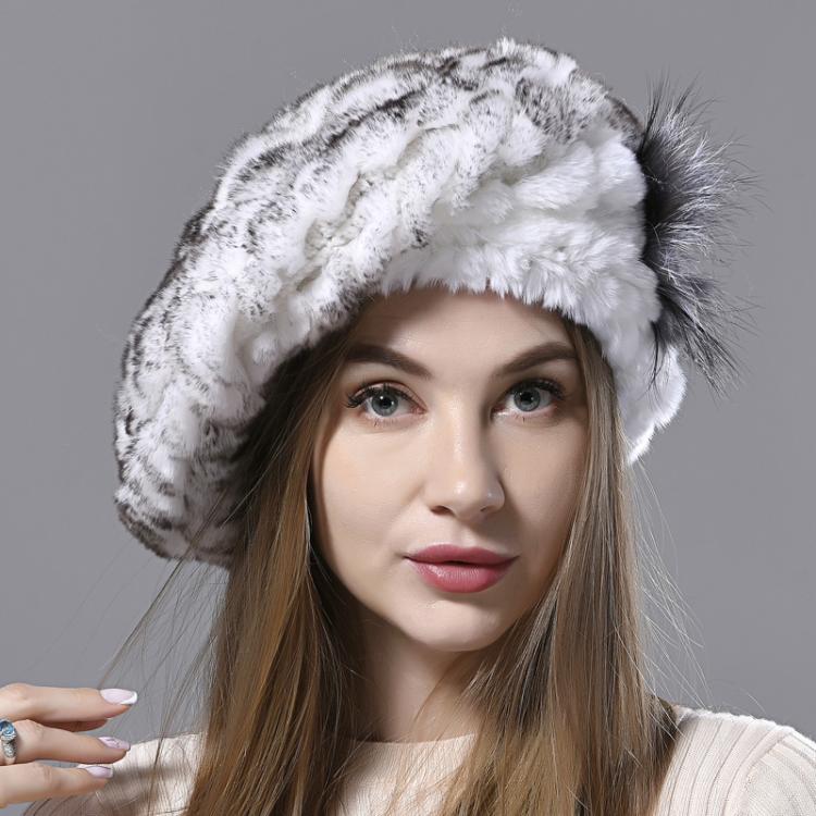 all in one place אביזרי נשים Women's Berets Natural Rex Rabbit Fur Hats Knitted Ladies Winter Warm 100% Real Fur Hats