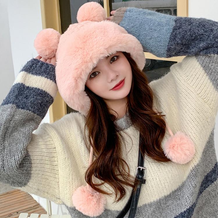 all in one place אביזרי נשים HT3374 Autumn Winter Hat Women Soft Fleece Fur Russian Hat Ladies Cute Pompoms Snow Ski Trapper Earflap Cap Female Knitted Hat