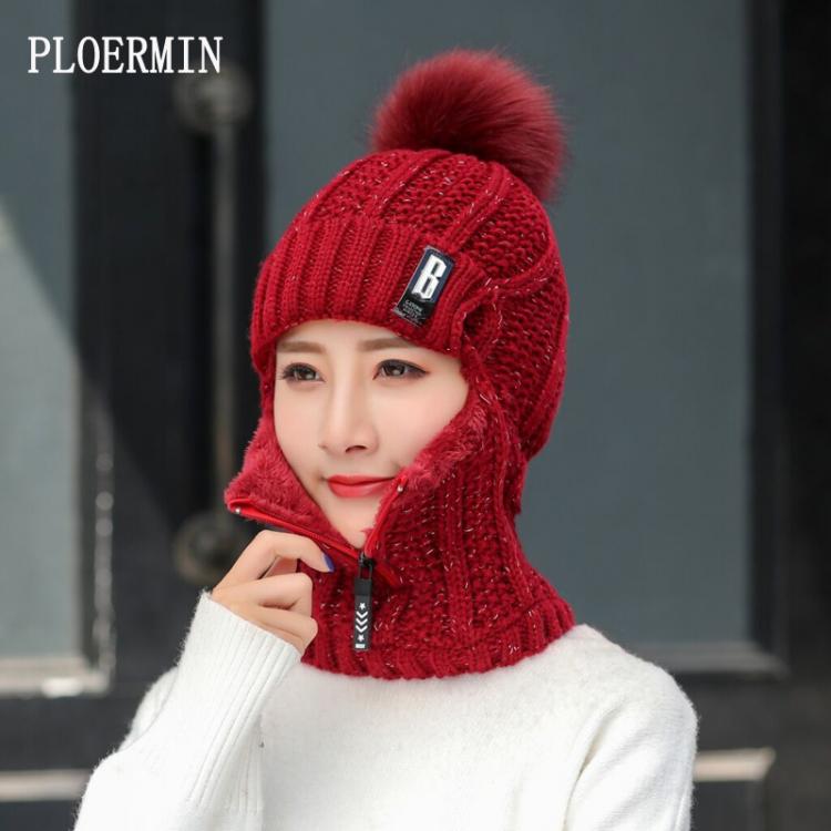 all in one place אביזרי נשים Women Wool Knitted Hat Ski Hat Sets For Female Windproof Winter Outdoor Knit Warm Thick Siamese Scarf Collar Warm Hat Girl Gift