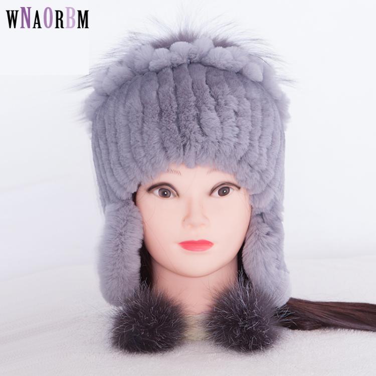 all in one place אביזרי נשים New Fur Hat For Women Winter Rex Rabbit Fur Hat Ear Protector Caps knitted Hats Gray Wholesale Winter Hat With Fashion Style