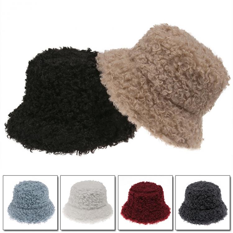 all in one place אביזרי נשים Lamb Faux Fur Bucket Hat Thickened Warm Winter Hats For Women Velvet Cap Lady Sweet Panama Outdoor Plush Version Fisherman Hat