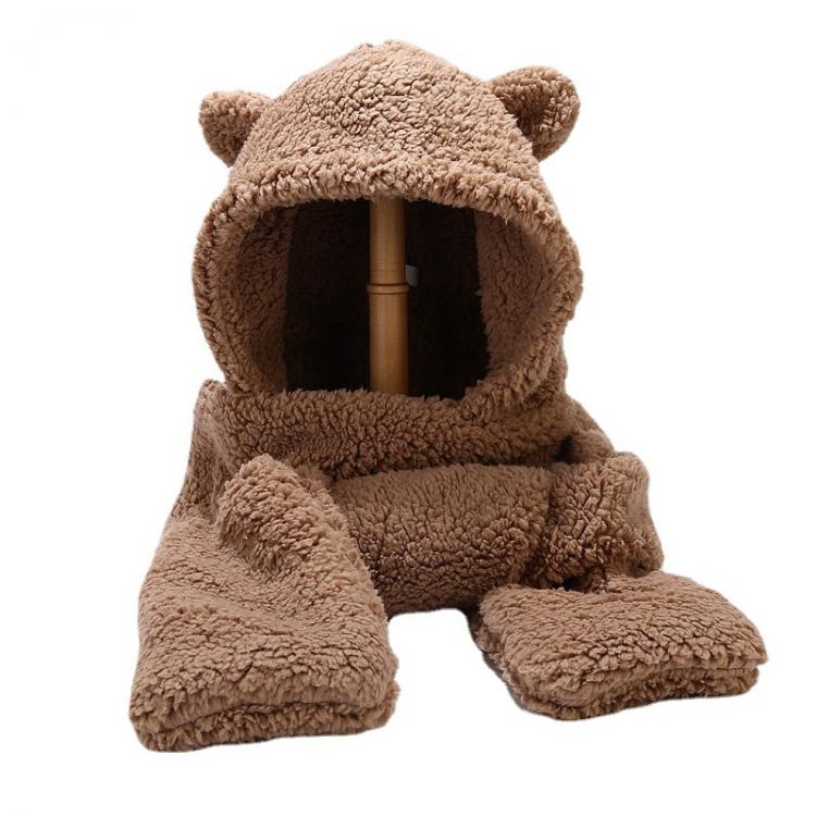 all in one place אביזרי נשים 2021 Beanies Skullies Bear Ear Protection Hat Female Autumn Winter Cute  Plush Bib Scarf Gloves Hooded Korean Versatile Warm