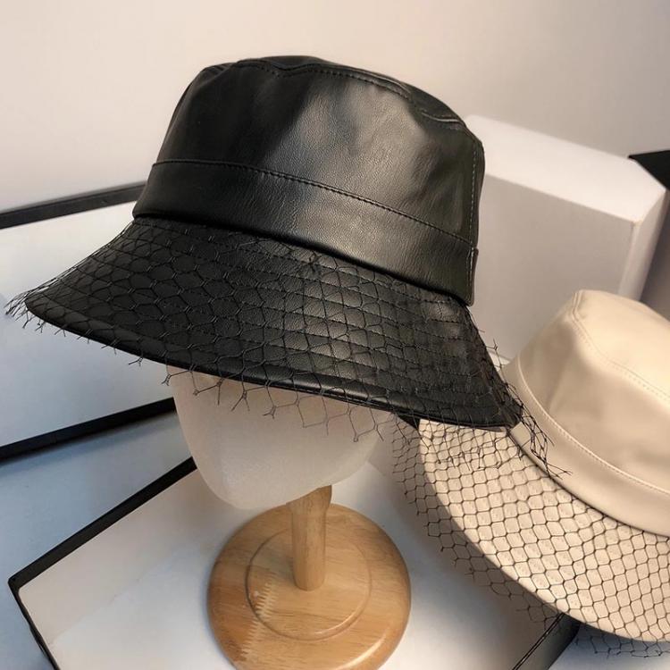 all in one place אביזרי נשים MAXSITI U NEW Spring Fall Veil Net PU Leather Bucket Hat Women's Fashion Casual Pure Color Fisherman's Basin Cap