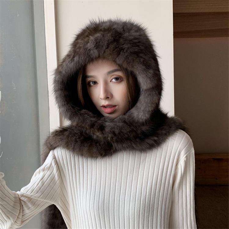 all in one place אביזרי נשים Women Winter Warm 100% Genuine Sable Fur Knitted Hooded Scarf Warm Mink Fur Hat Caps