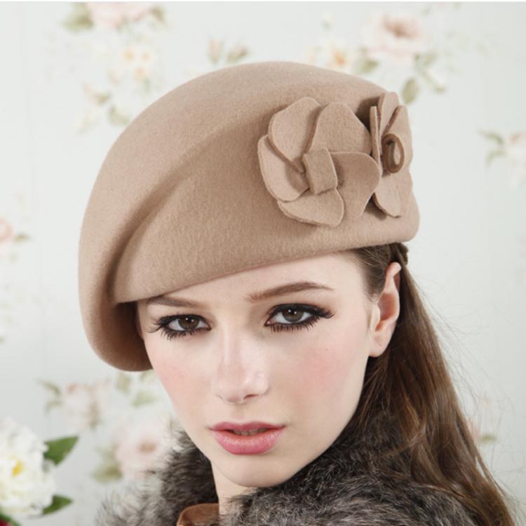 all in one place אביזרי נשים Beret Winter Berets Women Winter Felt Beret Floral Women Felt French Beret Beanie Fedora Hat Winter Flower