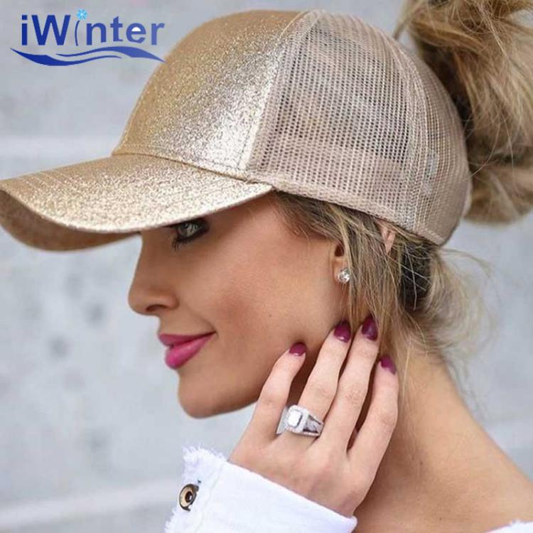 all in one place אביזרי נשים New Glitter Ponytail Baseball Cap For Women Snapback Dad Hat Mesh Trucker Women's Caps Messy Bun Adjustable Hip Hop Sequin Ha