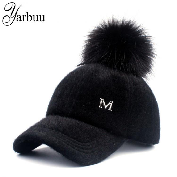 all in one place אביזרי נשים [YARBUU] New brand baseball caps 2017 winter cap for women Faux Fur pompom ball cap Adjustable Casual Snapback hat cap