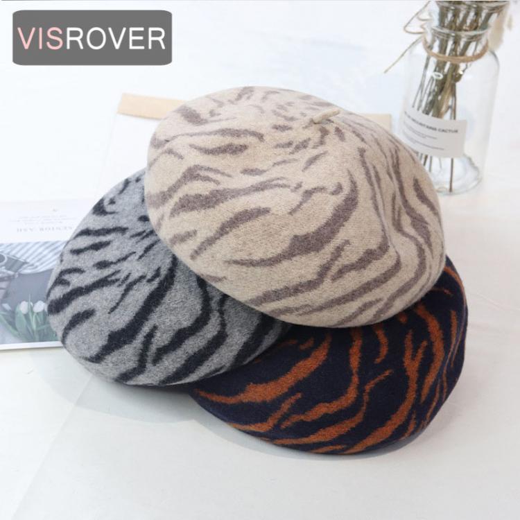 all in one place אביזרי נשים VISROVER 2020 New Cute Zabra 100% Wool Beret Solid Autumn Hat Winter Cap Spring top quality Beret Hat Rabbit Beret Wholesale